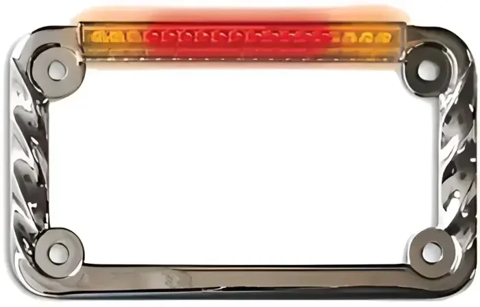 02602 Led License Plate Frame Twisted Chrome W/Turn Signals