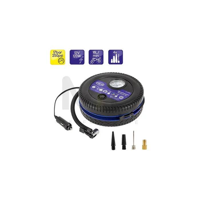 ALCA O-Form XL 241500 Air compressor 12V, 250 psi, 17 bar, cigarette lighter powered portable