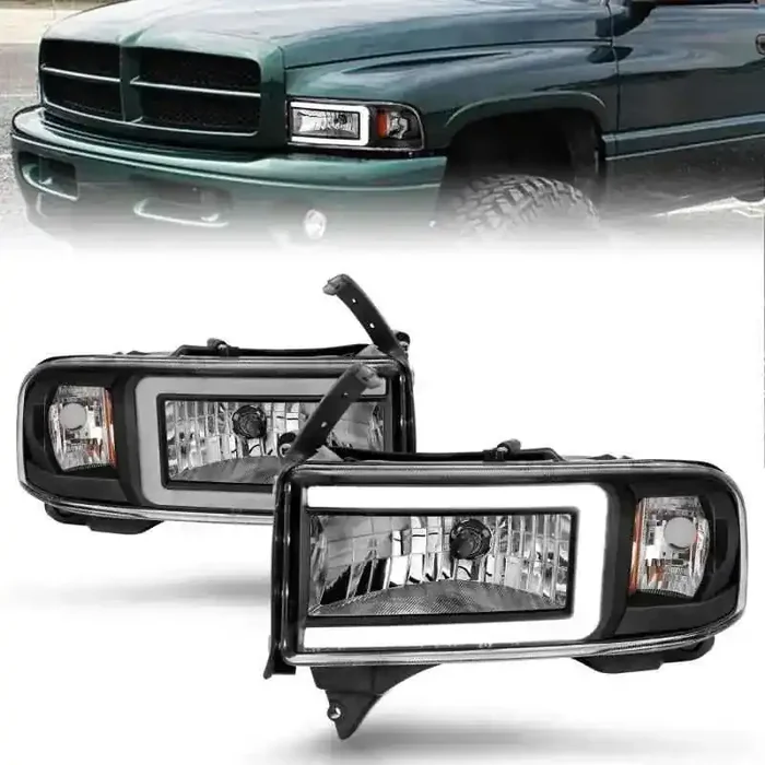 ANZO 94-02 Dodge RAM Crystal Headlight – w/ Light Bar Black Housing