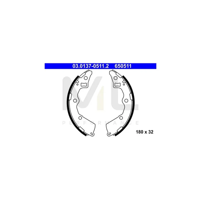 ATE 03.0137-0511.2 Brake Shoe Set for KIA Picanto I (SA) without lever