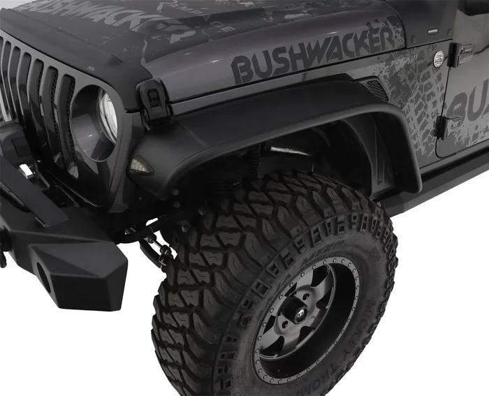 Bushwacker Front Jeep Wrangler/Gladiator Flat Fender Flares, Black – 10101-07