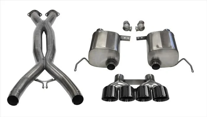 Corsa Performance 2.75in. Valve-Back Sport Exhaust w/X-Pipe Dual Rear Exit Quad 4.5in. Black Tips 14-18 Chevy C7 Corvette Plus Grand Sport 6.2L V8 – 14764CBBLK