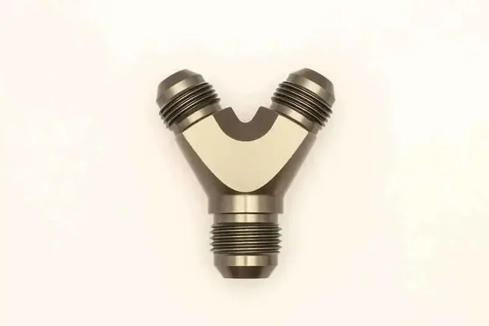 DeatschWerks 8AN Male Flare + 8AN Male Flare to 10AN Male Flare Y Block Fitting