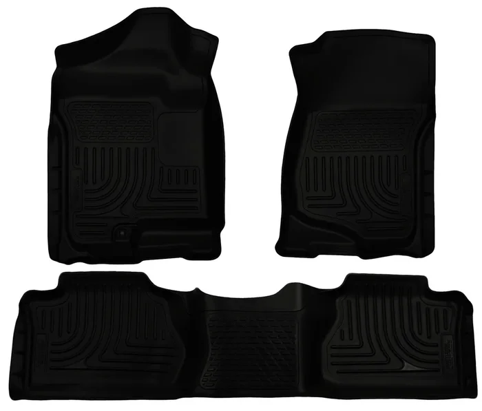 Husky Liners Front & 2nd Row GM Extended Cab No Manual Shifter (Footwell Coverage) WeatherBeater Black – 98211