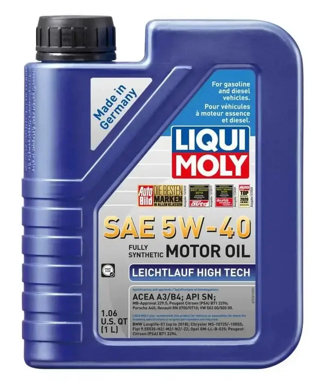 LIQUI MOLY 1L Leichtlauf (Low Friction) High Tech Motor Oil 5W40 – Case of 6