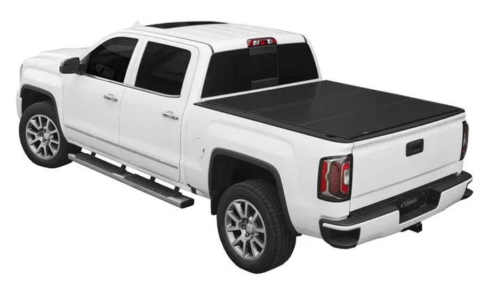 LOMAX Hard Tri-Fold Cover For Chevy/GMC Silverado/Sierra 1500, Short Bed, Matte Black Finish, Single Rail – B1020019