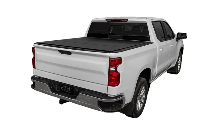 LOMAX Hard Tri-Fold Cover For Ford Ranger, Standard Bed, Black Urethane Finish, Split Rail – B3010069