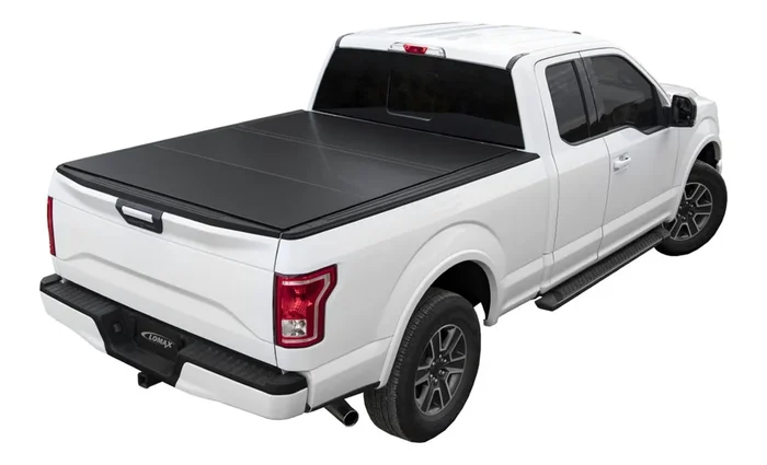 LOMAX Hard Tri-Fold Cover For Ford Ranger, Standard Bed, Matte Black Finish, Split Rail – B1010069