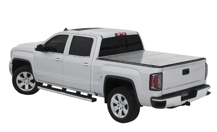 LOMAX Professional Series Tonneau Cover For Chevy/GMC Silverado/Sierra 1500, Short Bed, Diamond Plate Finish, Single Rail – B0020109