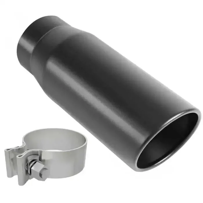 MagnaFlow Tip Black Coated w/ Clamp Single Wall Round Outlet 4in Diameter 3in Inlet 12in Length