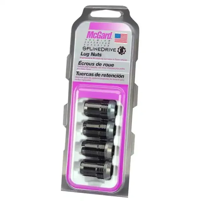 McGard SplineDrive Lug Nut (Cone Seat) M12X1.25 / 1.24in. Length (4-Pack) – Black (Req. Tool)