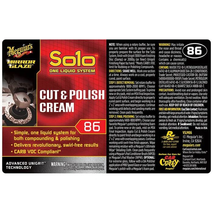 Meguiar’s Secondary Label, Solo Cut & Polish Cream #86