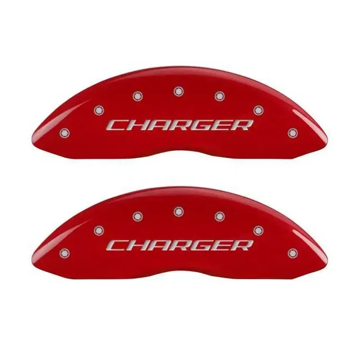 MGP 4 Caliper Covers Engraved Front & Rear Block/Charger Red finish silver ch