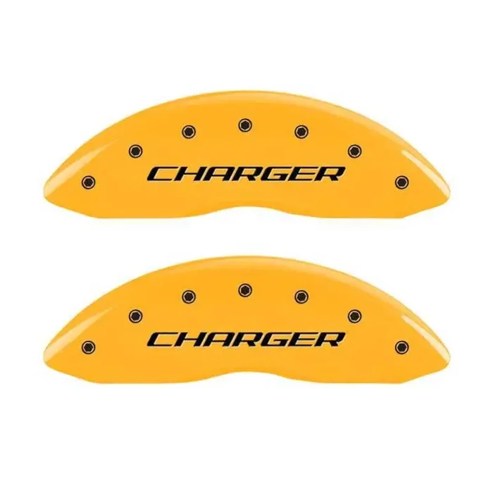 MGP 4 Caliper Covers Engraved Front & Rear Block/Charger Yellow finish black ch