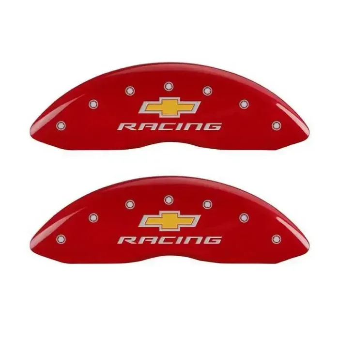 MGP 4 Caliper Covers Engraved Front & Rear Chevy racing Red finish silver ch