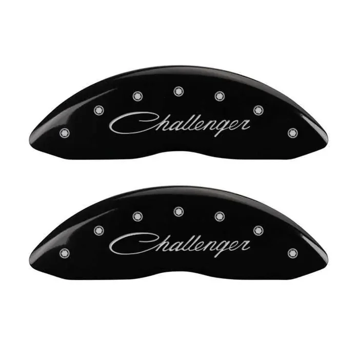 MGP 4 Caliper Covers Engraved Front & Rear Cursive/Challenger Black finish silver ch