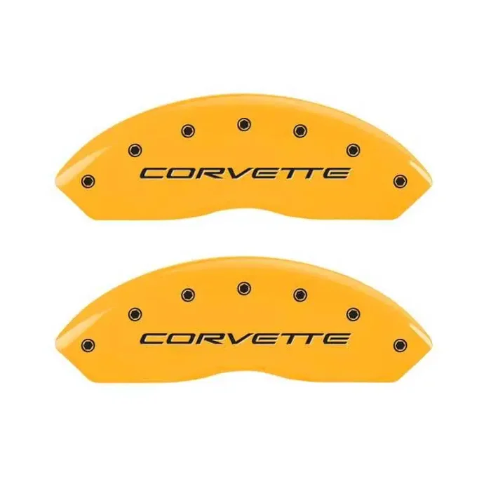 MGP 4 Caliper Covers Engraved Front C5/Corvette Engraved Rear C5/Z06 Yellow finish black ch