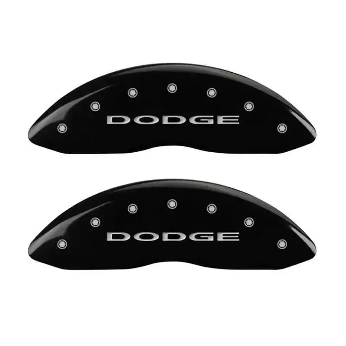 MGP Front set 2 Caliper Covers Engraved Front With out stripes/Dodge Black finish silver ch
