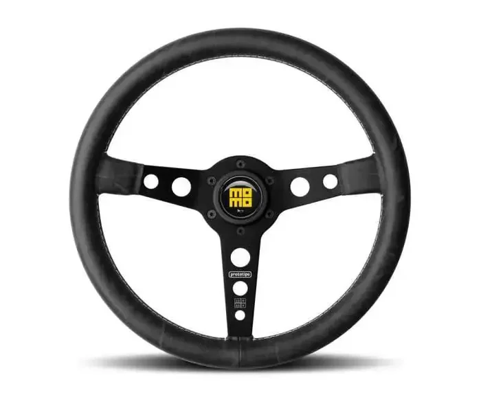 Momo Prototip Heritage Steering Wheel 350 mm – Black Leather/White Stitch/Black Spokes
