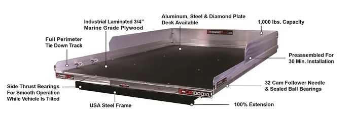 Slide Out Truck Bed Tray 1000 lb, 100% Ext. 20 Bearings Fits Tacoma 6ft Beds – CG1000XL-7041