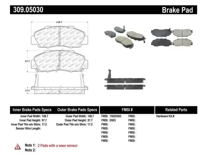 StopTech Performance 97-99 Acura CL/ 97-01 Integra Type R/91-95 Legend/91-05 NSX Front Brake Pads