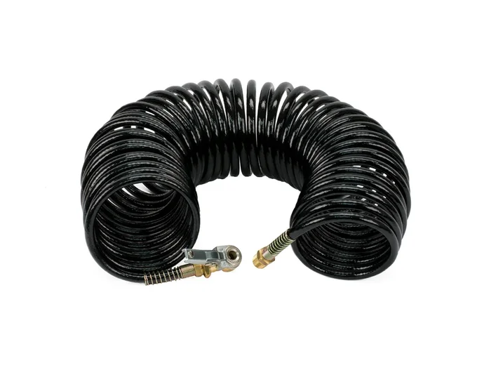 Viair 35 Ft. Black Braided Coil Hose, with 1/4″ M Swivel, with Close Ended Clip-On Chuck – 00039