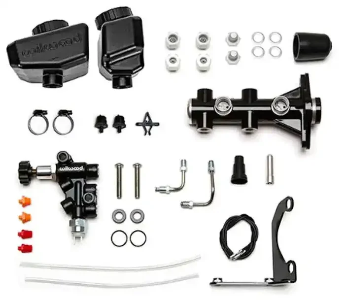 Wilwood Remote Tandem M/C Kit w/Brkt and Valve – 1.12in Bore Black