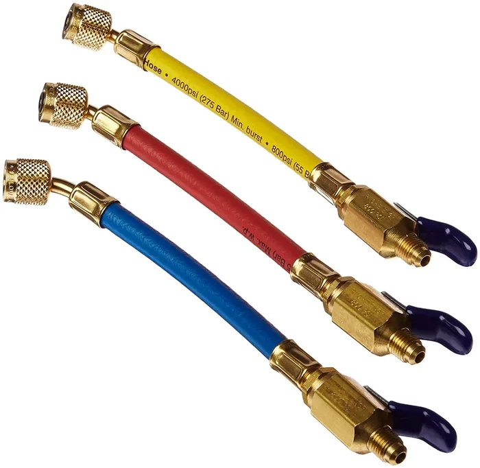 Yellow Jacket 25980 9″ FlexFlow and Low Loss Adapter Hoses, Red/Yellow/Blue (Pack of 3)