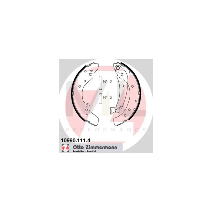 ZIMMERMANN 10990.111.4 Brake Shoe Set Photo corresponds to scope of supply, with lever