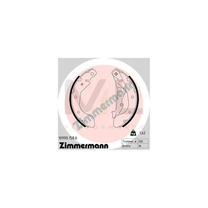 ZIMMERMANN 10990.158.6 Brake Shoe Set for OPEL Karl (C16) Photo corresponds to scope of supply, with lever