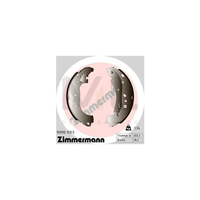 ZIMMERMANN 10990.159.5 Brake Shoe Set Photo corresponds to scope of supply, with lever