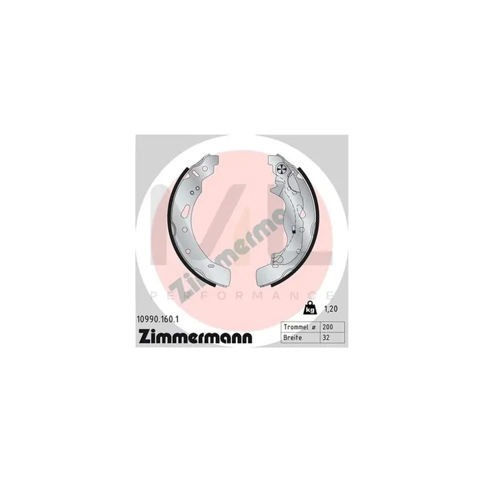 ZIMMERMANN 10990.160.1 Brake Shoe Set for MAZDA 2 Photo corresponds to scope of supply, with lever